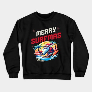 Merry Surfmas, Santa Waving, Christmas, Surf Gift, Santa Gift Crewneck Sweatshirt